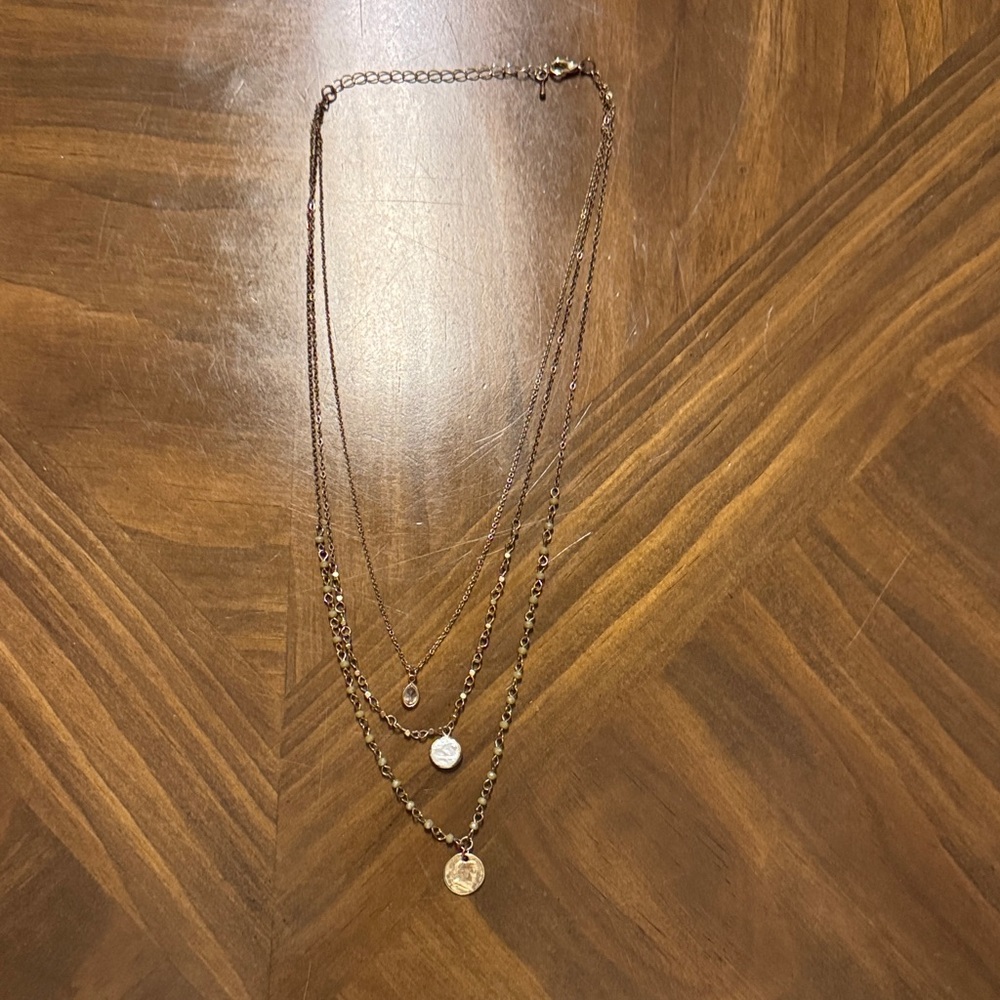 Boho Gold Layered Necklace Set - Triple Strand Coin & Crystal